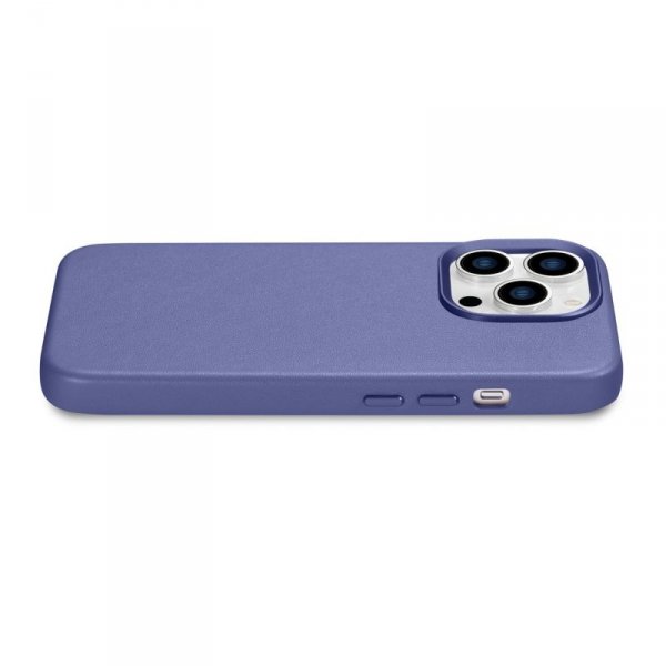 iCarer Case Leather pokrowiec etui z naturalnej skóry do iPhone 14 Pro Max jasnofioletowy (WMI14220708-LP) (kompatybilne z MagSa