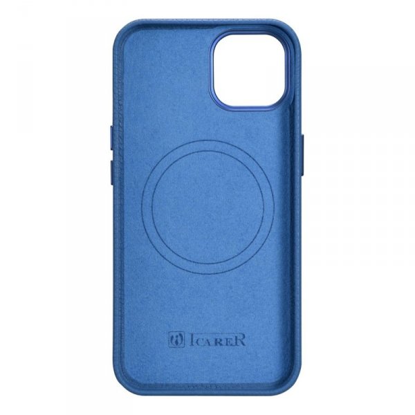 iCarer Litchi Premium Leather Case skórzane etui iPhone 14 Plus magnetyczne z MagSafe jasnoniebieski (WMI14220711-LB)