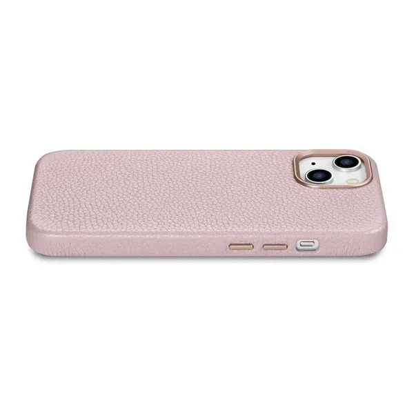 iCarer Litchi Premium Leather Case skórzane etui iPhone 14 Plus magnetyczne z MagSafe różowy (WMI14220711-PK)