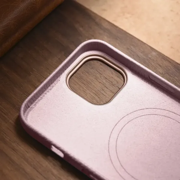 iCarer Litchi Premium Leather Case skórzane etui iPhone 14 Plus magnetyczne z MagSafe różowy (WMI14220711-PK)