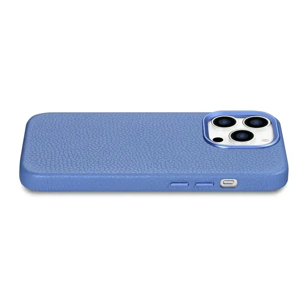 iCarer Litchi Premium Leather Case skórzane etui iPhone 14 Pro Max magnetyczne z MagSafe jasnoniebieski (WMI14220712-LB)