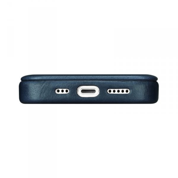 iCarer CE Oil Wax Premium Leather Folio Case skórzane etui iPhone 14 z klapką magnetyczne MagSafe niebieski (AKI14220705-BU)