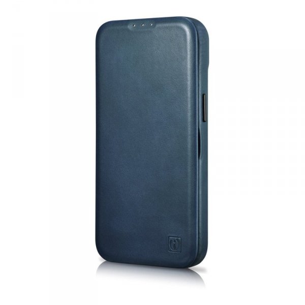 iCarer CE Oil Wax Premium Leather Folio Case skórzane etui iPhone 14 Plus z klapką magnetyczne MagSafe niebieski (AKI14220707-BU
