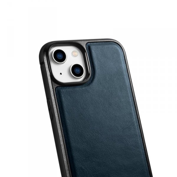 iCarer Leather Oil Wax etui pokryte naturalną skórą do iPhone 14 niebieski (WMI14220717-BU)