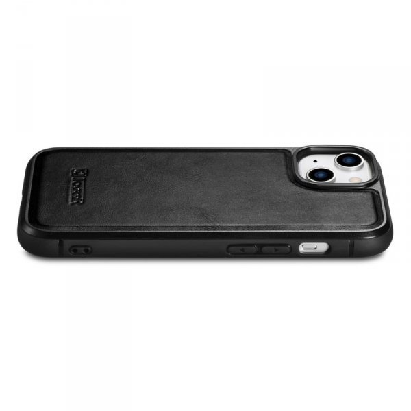 iCarer Leather Oil Wax etui pokryte naturalną skórą do iPhone 14 Plus czarny (WMI14220719-BK)
