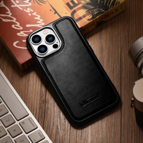 iCarer Leather Oil Wax etui iPhone 14 Pro Max skórzany pokrowiec czarne (WMI14220720-BK)