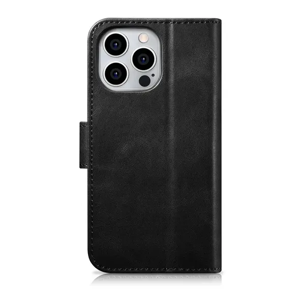 iCarer Oil Wax Wallet Case 2in1 etui iPhone 14 Pro skórzany pokrowiec z klapką Anti-RFID czarny (WMI14220722-BK)