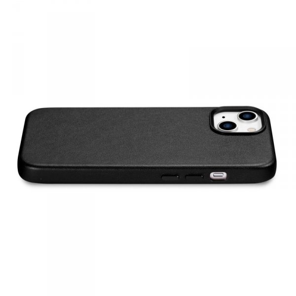 iCarer Case Leather pokrowiec etui z naturalnej skóry do iPhone 14 Plus czarny (kompatybilne z MagSafe)