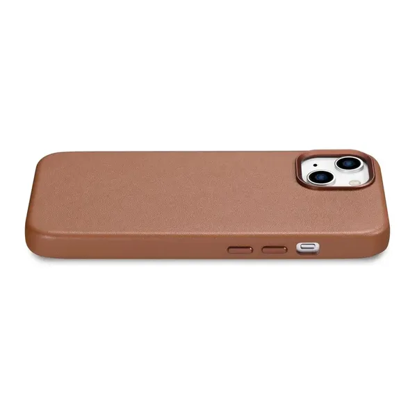 iCarer Case Leather pokrowiec etui z naturalnej skóry do iPhone 14 Plus brązowy (kompatybilne z MagSafe)