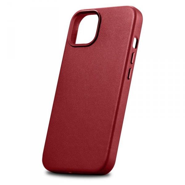 iCarer Case Leather pokrowiec etui z naturalnej skóry do iPhone 14 Plus czerwony (kompatybilne z MagSafe)