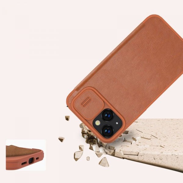 Nillkin Qin Leather Pro Case etui iPhone 14 osłona na aparat kabura pokrowiec obudowa z klapką czarny