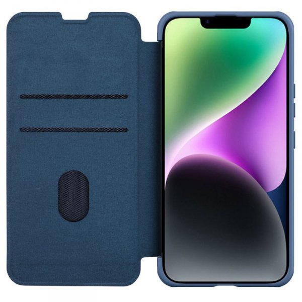 Nillkin Qin Cloth Pro Case etui do iPhone 14 Plus osłona na aparat kabura pokrowiec obudowa z klapką niebieski