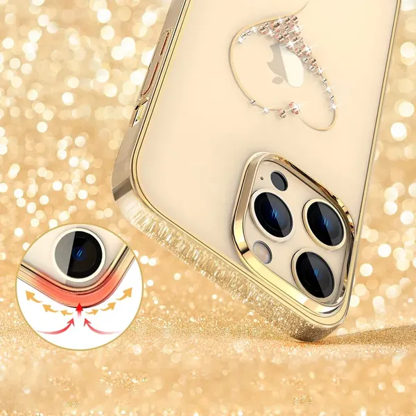 Etui silikonowe z kryształami Swarovski Kingxbar Wish Series do iPhone 14 Pro - złote