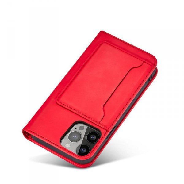 Magnet Card Case etui Samsung Galaxy S23 Ultra pokrowiec z klapką portfel podstawka czerwone