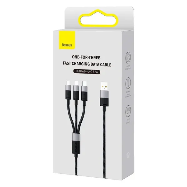 Kabel 3w1 USB - micro USB / Lightning / USB C 3.5A 1.2m Baseus StarSpeed - czarny