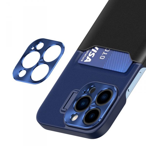 Leather Stand Case etui Samsung Galaxy S23 Ultra pokrowiec portfel na kartę z podstawką niebieskie