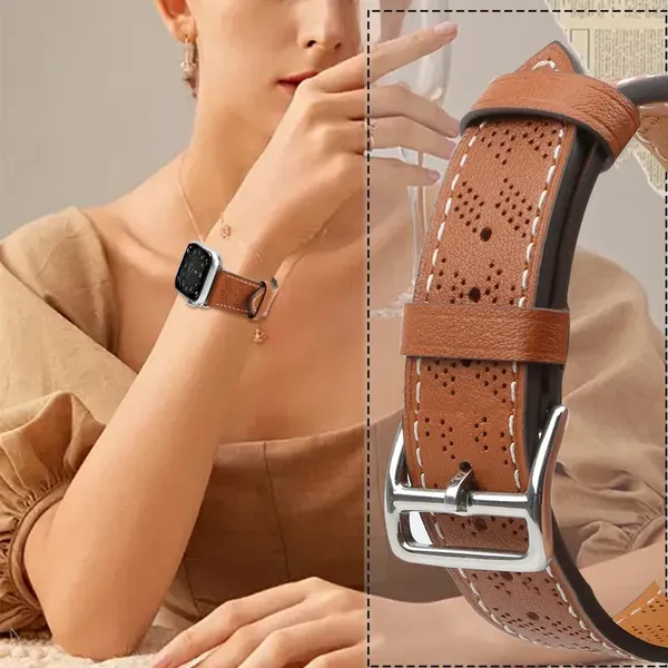Pasek skórzany Strap Leather do Apple Watch 42 / 44 / 45 / 49 mm opaska bransoleta - brązowy