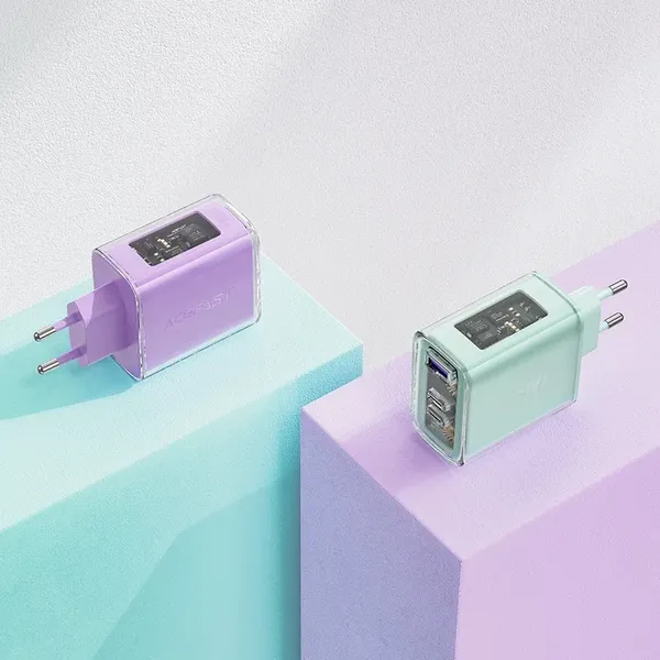 Acefast ładowarka GaN 65W 3 porty (1xUSB, 2xUSB C) szara (A45)