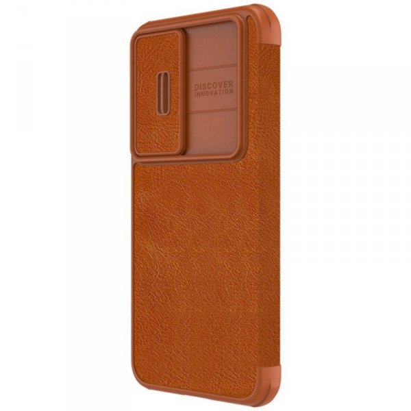 Nillkin Qin Leather Pro Case etui Samsung Galaxy S23+ pokrowiec z klapką osłona na aparat brązowe