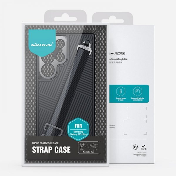 Nillkin Strap Case etui do Samsung Galaxy S23 Ultra pancerny pokrowiec z paskiem na rękę niebieskie