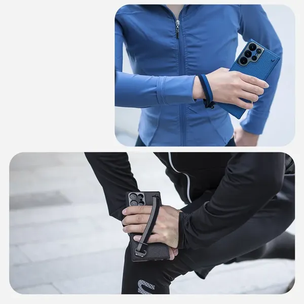 Nillkin Strap Case etui do Samsung Galaxy S23 Ultra pancerny pokrowiec z paskiem na rękę niebieskie