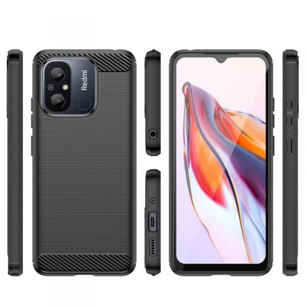Carbon Case etui do Xiaomi Redmi 11A / Poco C55 / Redmi 12C elastyczny silikonowy karbonowy pokrowiec czarne