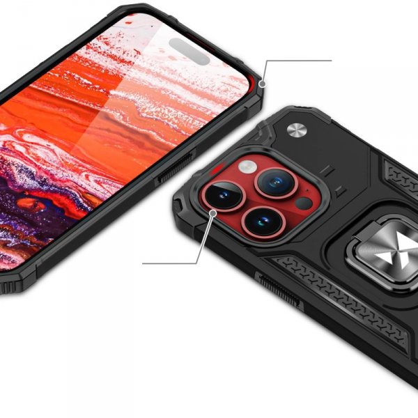 Pancerne etui z uchwytem na palec do iPhone 15 Pro Wozinsky Ring Armor - czerwone