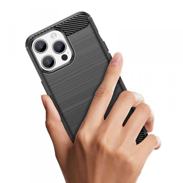 Elastyczne etui wzór karbon do iPhone 15 Pro Max Carbon Case - niebieskie