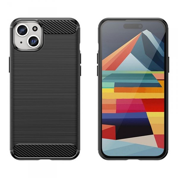 Elastyczne etui wzór karbon do iPhone 15 Plus Carbon Case - niebieskie