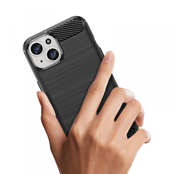Elastyczne etui Carbon Case z wzorem karbon do iPhone 15 - niebieskie