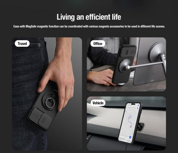 Pancerne etui Nillkin CamShield Pro Magnetic Case do iPhone 15 Plus z osłoną na aparat - czarne