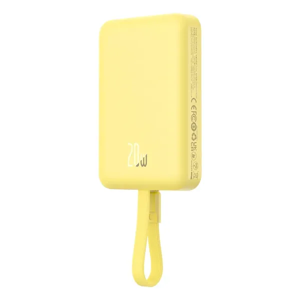 Powerbank Baseus Magnetic Mini MagSafe 10000mAh 20W z wbudowanym kablem Lightning - żółty + kabel Baseus Simple Series USB-C - U