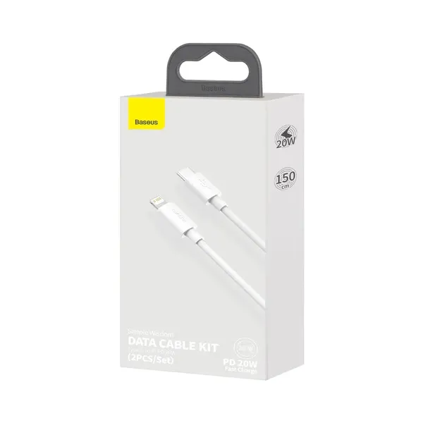 Kabel Baseus Simple Wisdom Lightning / USB-C 20W 1.5 m 2 szt. - biały