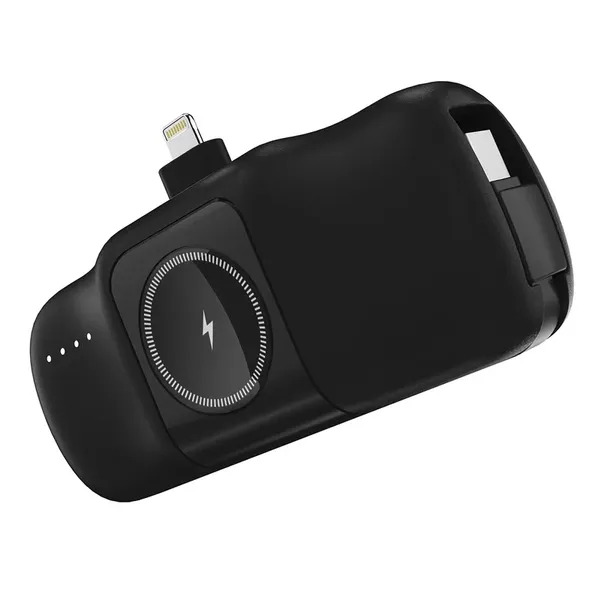 Mini powerbank Wozinsky WF16-YLS 5000mAh 15W Lightning z wbudowanym kablem USB-C i ładowarką do Apple Watch - czarny