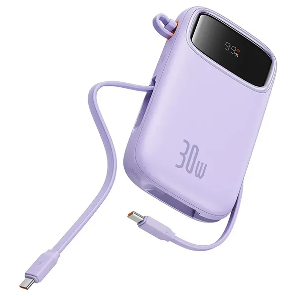 Powerbank Baseus QPow 2 30W 10000mAh z wbudowanymi kablami USB-C - fioletowy