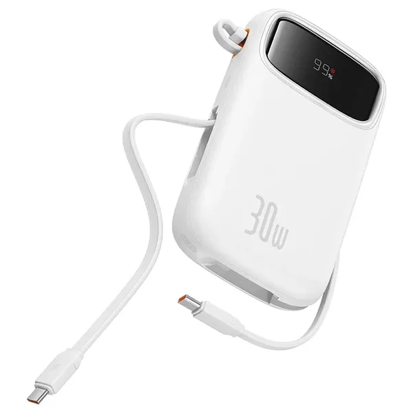 Powerbank Baseus QPow 2 30W 10000mAh z wbudowanymi kablami USB-C - biały