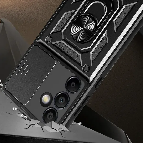 Etui pancerne Hybrid Armor Camshield z osłoną aparatu i metalowym ringiem do Samsung Galaxy S24 FE - czarne