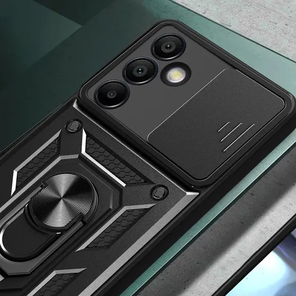Etui pancerne Hybrid Armor Camshield z osłoną aparatu i metalowym ringiem do Samsung Galaxy S24 FE - czarne