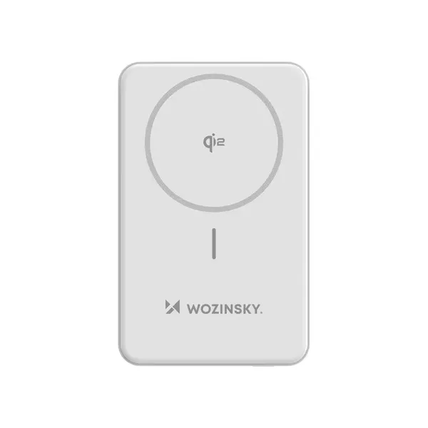 Powerbank Wozinsky WLWP-10KA0Y3WS 22,5W PD Qi2 10000 mAh, z podstawką, 1x USB-A, 1x USB-C - biały