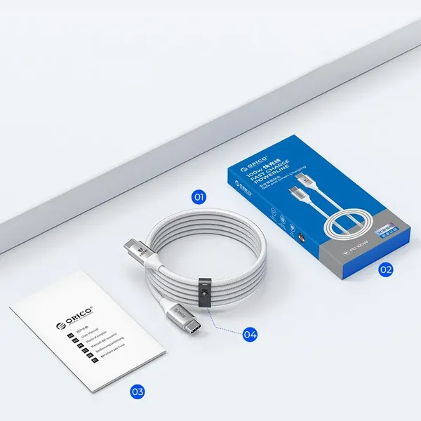Kabel Orico CDX 60W 3A Power Delivery USB-C - USB-C 1m - biały