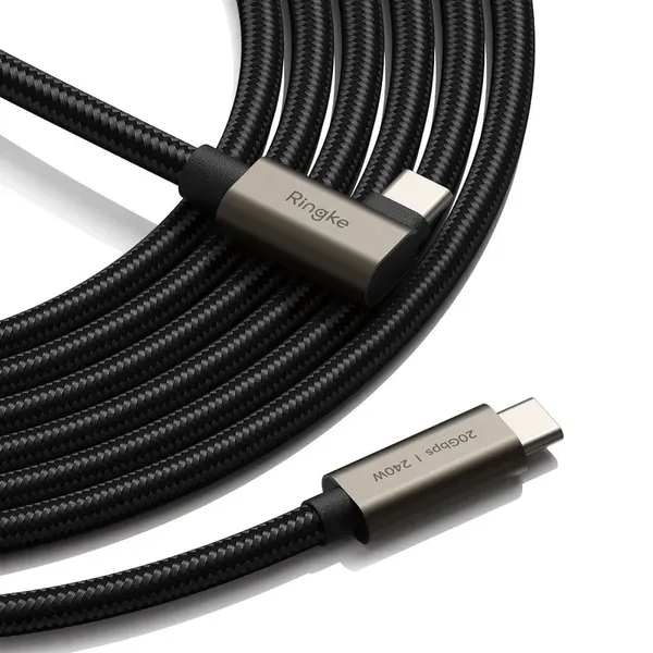 Kabel kątowy Ringke 3.2 gen. 2x2 USB-C, PD 3.1 240W 2m - czarny