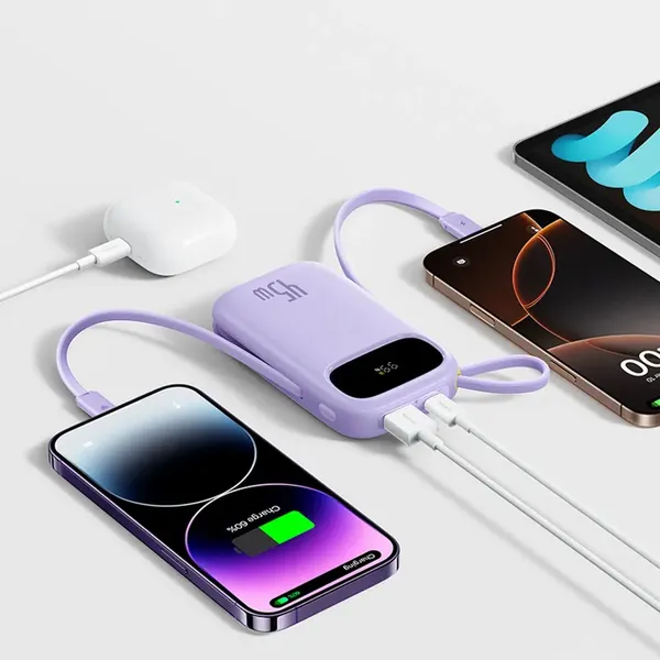 Powerbank Baseus EnerFill FC31 QPow3 20000mAh 45W z wyświetlaczem z kablami USB-C i Lightning - fioletowy