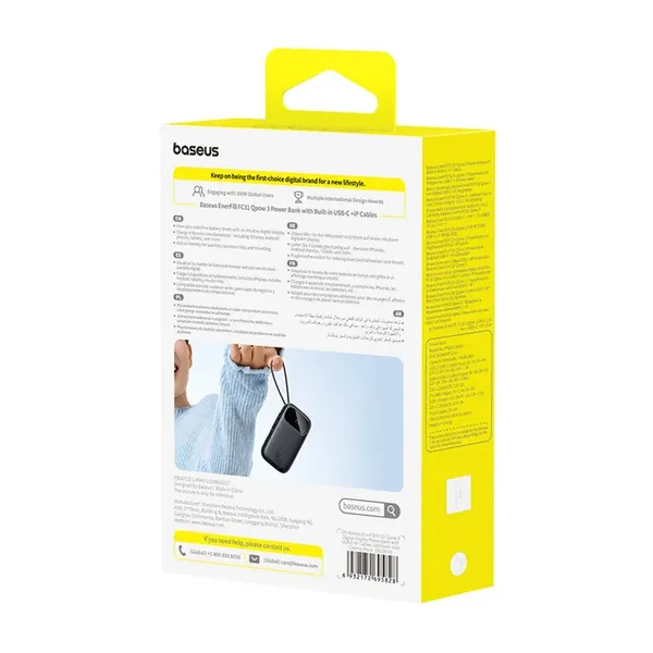 Powerbank Baseus EnerFill FC31 10000mAh 45W z kablami USB-C i Lightning - czarny