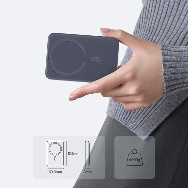 Powerbank Baseus EnerFill FM11 10000mAh 22.5W kompatybilny z MagSafe z czarnym kablem Basues Simple USB-C 20V/3A 30cm - ciemnoszary