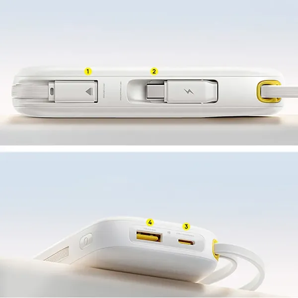 Powerbank Baseus EnerFill FC31 Qpow 3 10000mAh 45W z wyświetlaczem cyfrowym z kablami USB-C i Lightning - biały