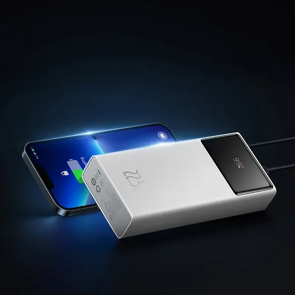 Powerbank Baseus Star-Lord 20000mAh 22,5W z wyświetlaczem cyfrowym i kablem USB-C 3A 30cm - biały