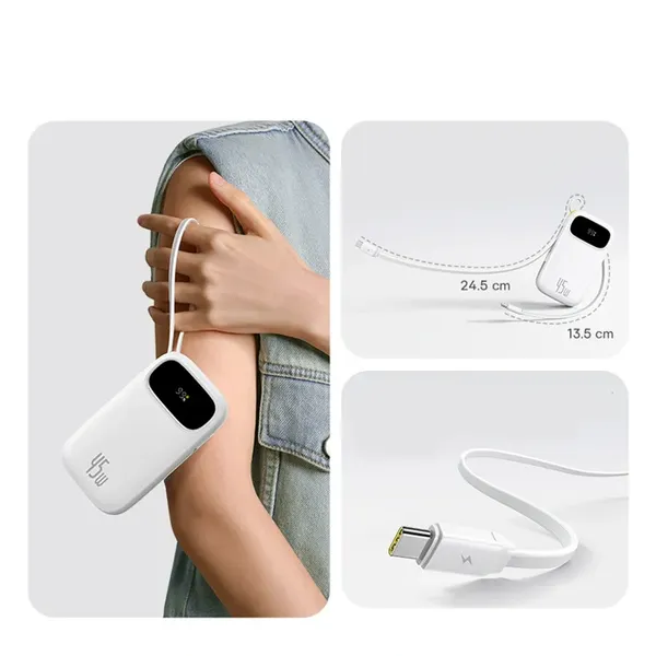 Powerbank Baseus EnerFill FC31 20000mAh 45W z wyświetlaczem cyfrowym z 2 wbudowanymi kablami USB-C - biały