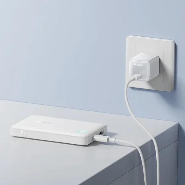 Powerbank Baseus EnerFill FP11 10000mAh 15W z białym kablem USB-C 20V/3A 30cm - biały