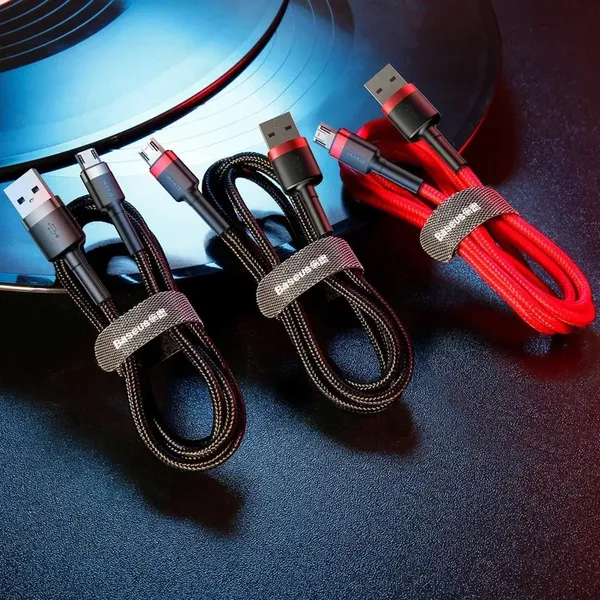 Baseus Cafule Cable wytrzymały nylonowy kabel przewód USB / micro USB QC3.0 2.4A 1M czarno-czerwony (CAMKLF-B91)