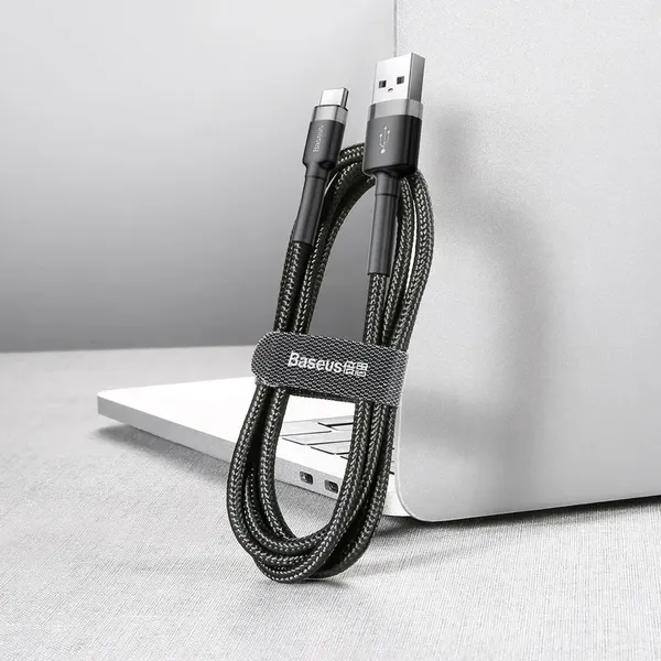 Baseus Cafule Cable wytrzymały nylonowy kabel przewód USB / USB-C QC3.0 2A 2M czarno-szary (CATKLF-CG1)